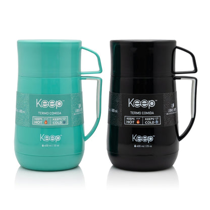 PACK DE 2 TERMOS DE COMIDA PP 600ML KEEP NEGRO Y VERDE